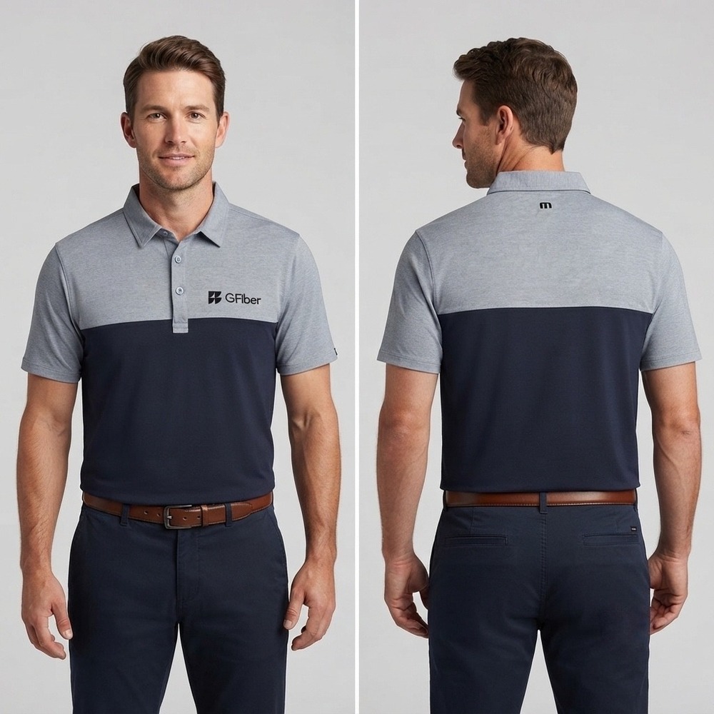 TravisMathew Mens Golf Polo Shirt Large Gray Black Colorblock G-Fiber Pima